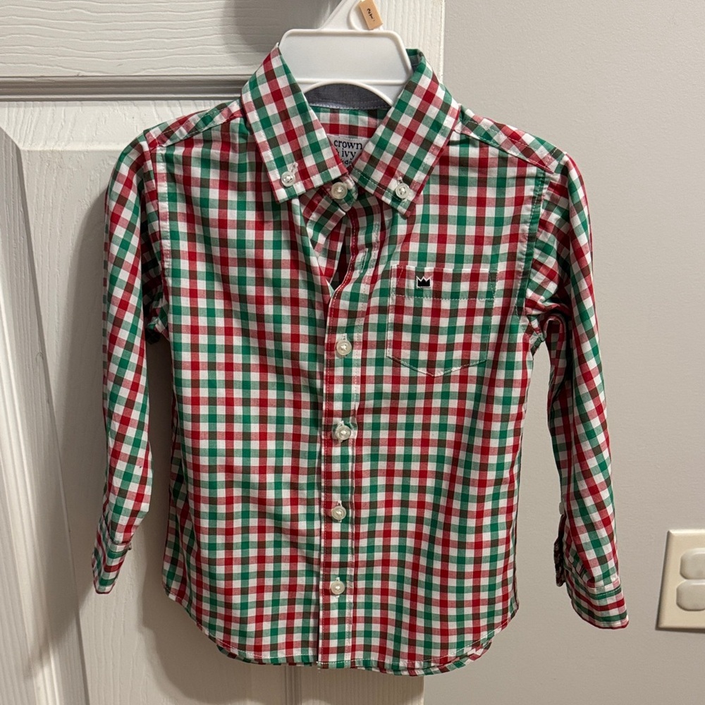 Crown & Ivy Kids Plaid Button-Down Shirt - Red, Green, White